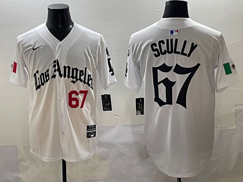 Men 2025 Los Angeles Dodgers #67 Scully White Five generations Joint Name Nike MLB Jersey style 32